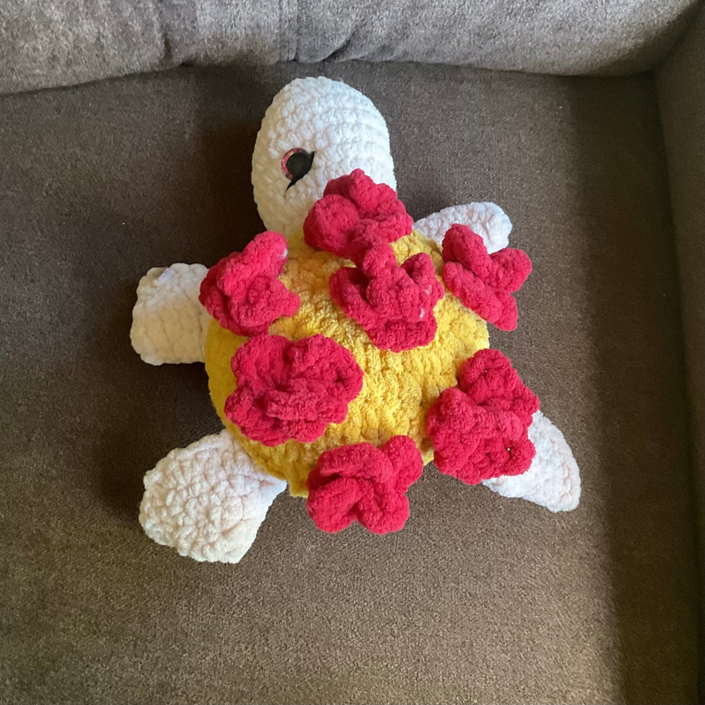 Blooming turtle. Hand made crochet toy, cute, cheerful, coastal decor