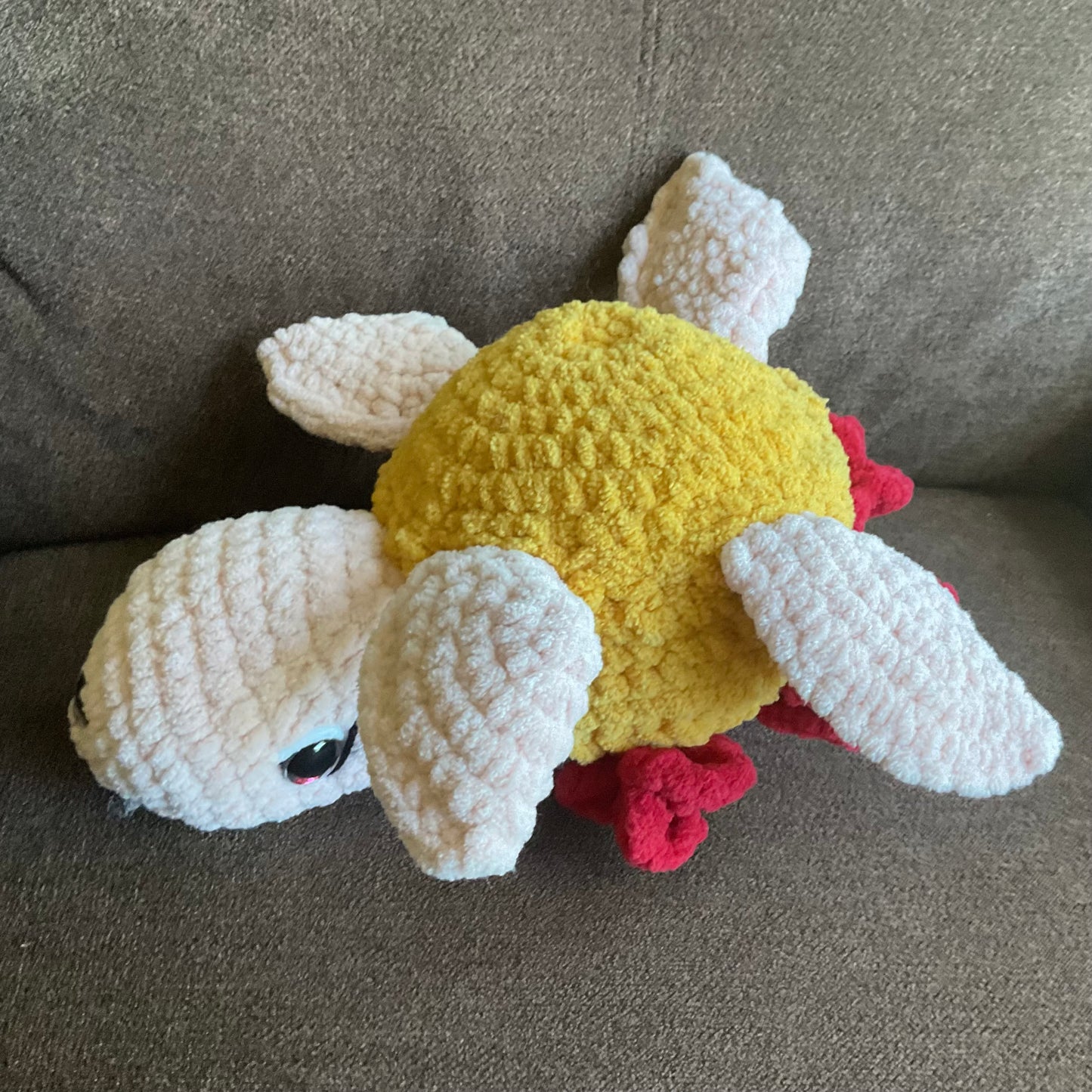 Blooming turtle. Hand made crochet toy, cute, cheerful, coastal decor
