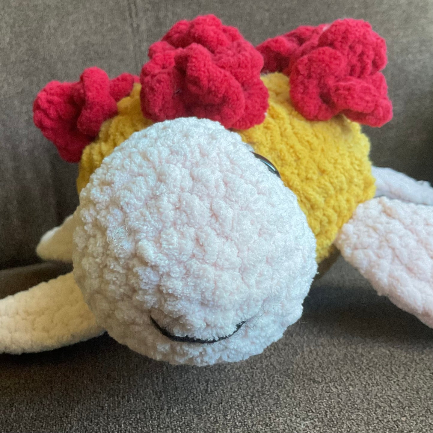 Blooming turtle. Hand made crochet toy, cute, cheerful, coastal decor