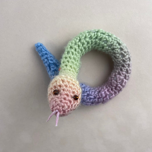 Crochet rainbow snake. Hand made crochet toy, cute, cheerful, Halloween decor